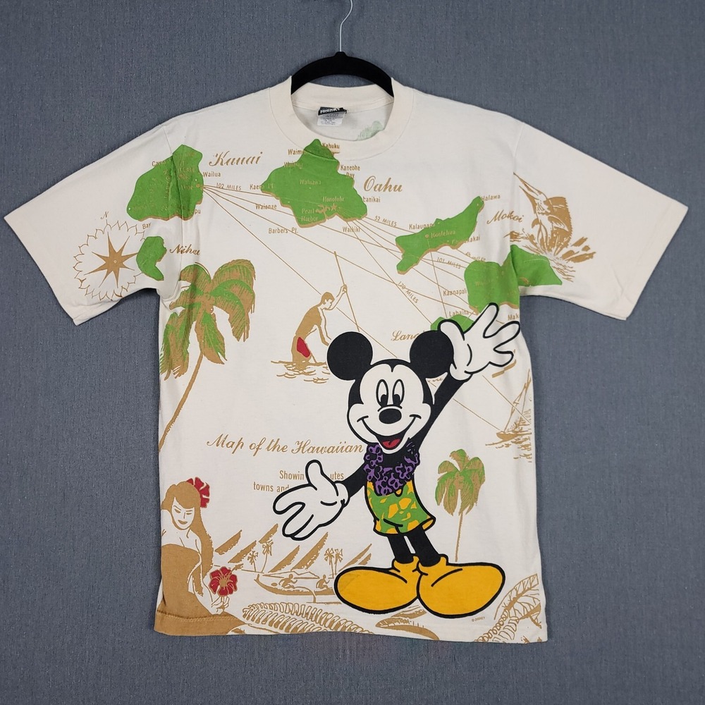 Mickey Unlimited Shirt Mens Large Hawaii Islands‎ AOP Vintage Disney Graphic Tee